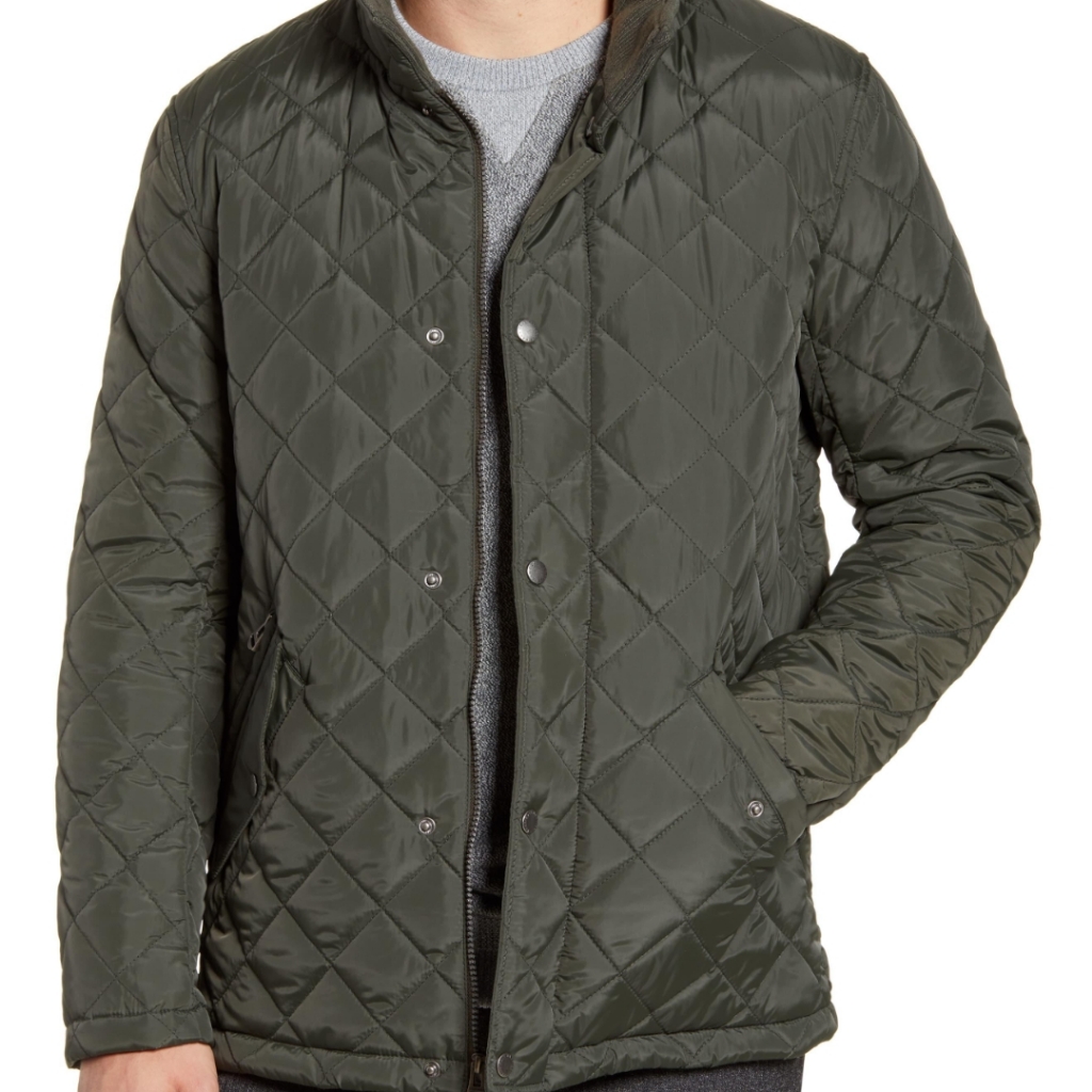 Cole Haan Nylon Quilted Barn Jacket In Dark Green